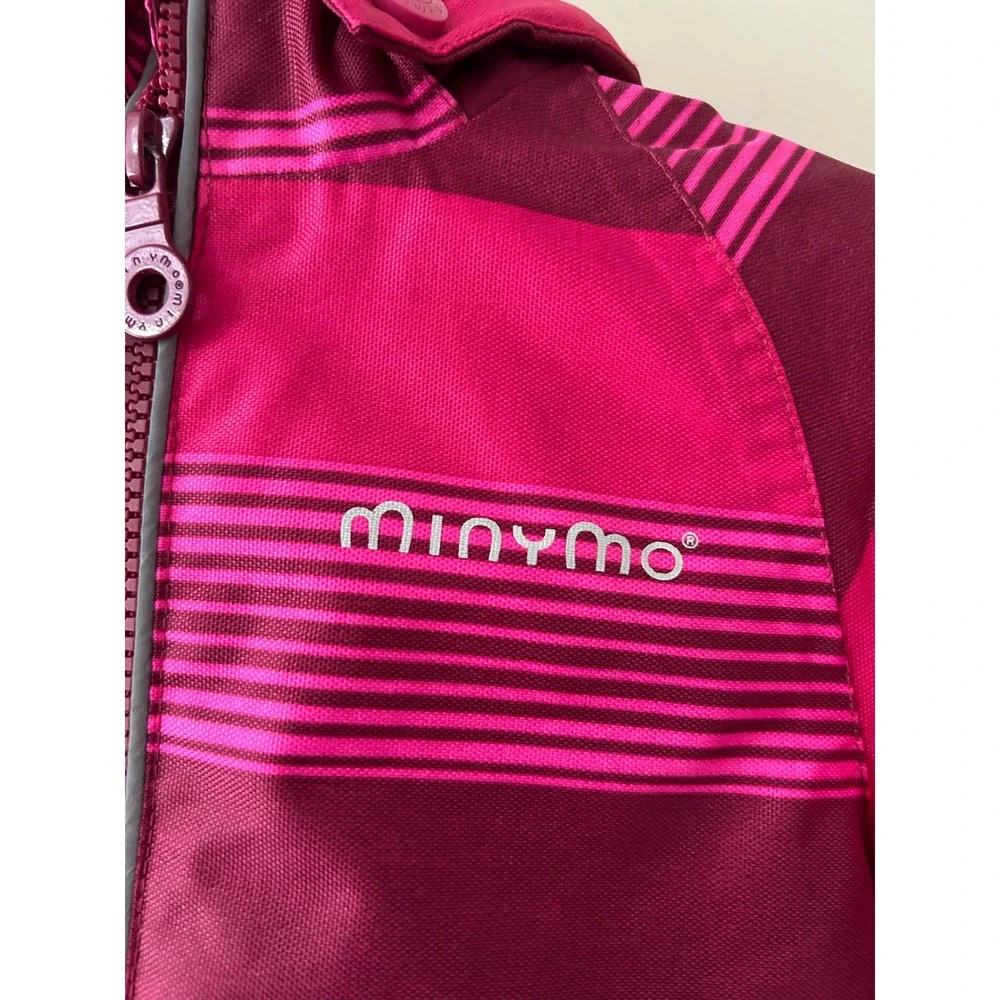 Minymo Kids Pink Striped Hooded Winter Jacket Insulated Ski Coat Thumbhole Cuffs